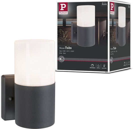 Paulmann wandarmaturen voor buiten tubs ip44 rond 105x175 mm max. 15w 230v grijs mat metaal, kunststof