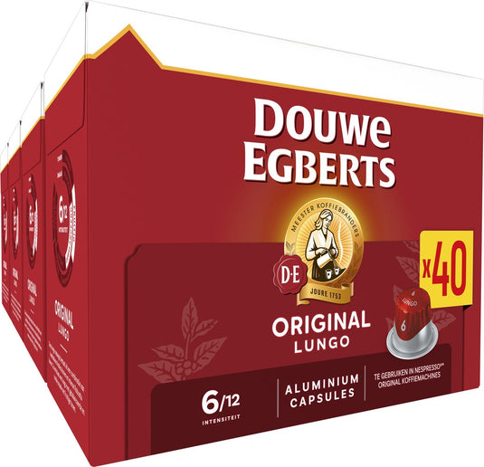 Douwe egberts lungo original koffiecups - intensiteit 6 12 - 5 x 40 capsules