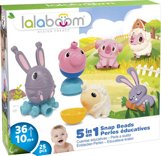 Lalaboom - educatieve kralen en boerderijdieren - schaap, varken en konijn - 25 stuks