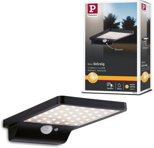 Paulmann solar led-wandarmatuur voor buiten solveig bewegingsmelder incl. bewegingsmelder ip44 3000k 338lm zwart