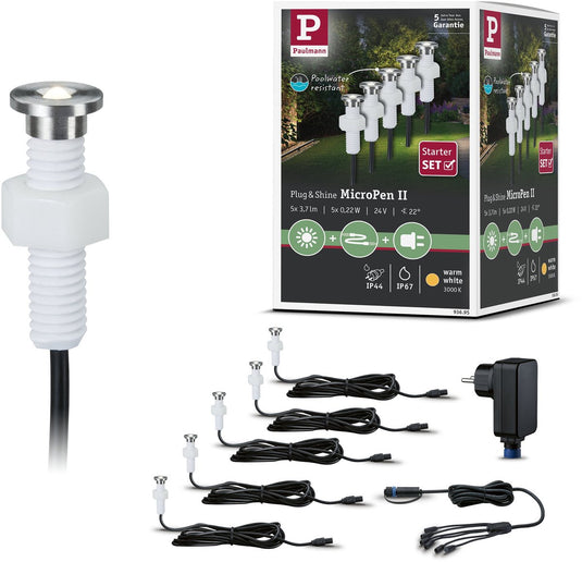Paulmann plug shine led-grondinbouwlamp micropen ii basisset ip67 3000k 5x0,2w 21va zilver