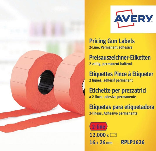 Avery prijstangetiket rood - 2 regels 18tekens perm. 26x16m