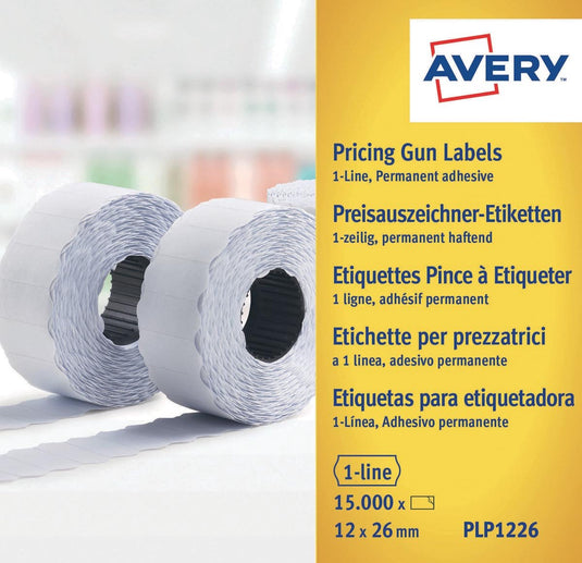 Avery prijstangetiketrollen permanent 26 x 12 mm geel 10 stuks