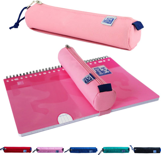 Oxford etui - roze met elastiek - ronde pennenetui 22cm - etui jongens - etui meisjes