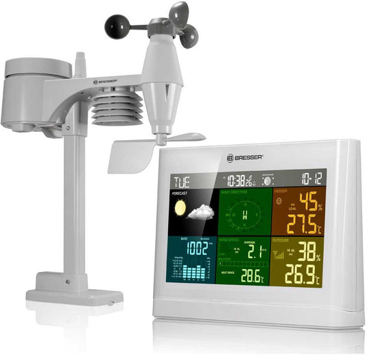 Bresser weerstation 5-in-1- met multifunctionele buitensensor - met regen- en windmeter - wit