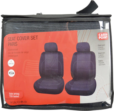 Carpoint stoelhoesset paris 4-delig – voorstoelen – zwart grijs – wasbaar – geschikt voor zij-airbag – universeel