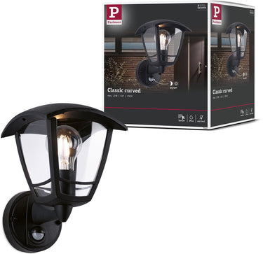 Paulmann wandarmaturen voor buiten classic curved schemergestuurde bewegingsmelder (ir) ip44 hoekig 164x230 mm max. 12w 230v zwart kunststof