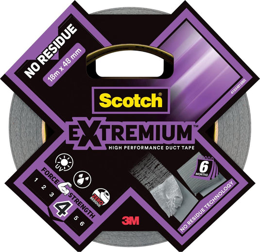 Scotch plakband extremium no residue duct tape 18.2mx48mm grijs