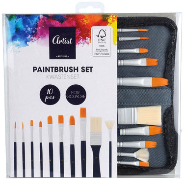 Koopman kwasten set gouache opbergtas 10 stuks fsc hout schilderen.