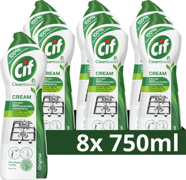 Cif - cleanboost schuurmiddel - 100% natuurlijke bestanddelen - 101 oppervlakken - 8 x 750 ml