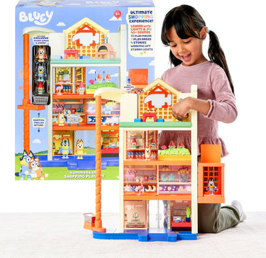 Moose toys bluey - bluey winkelcentrum speelset - 15 accessoires - met licht en geluid - 60cm hoog