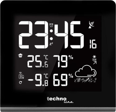 Technoline weerstation - ws 9065 - 165x170x26mm - zwart zilver - met 1 buitensensor 30m en instelbare achtergrondverlichting - tl-ws9065