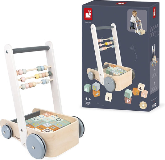 Janod - sweet cocoon - duwkar activiteiten wagen met blokken abc