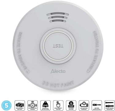 Alecto rookmelder sd530 - brandmelder met 5 jaar batterij - vervangbaar - voldoet aan europese norm - wit