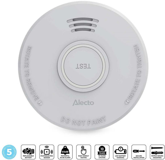 Alecto rookmelder sd530 - brandmelder met 5 jaar batterij - vervangbaar - voldoet aan europese norm - wit