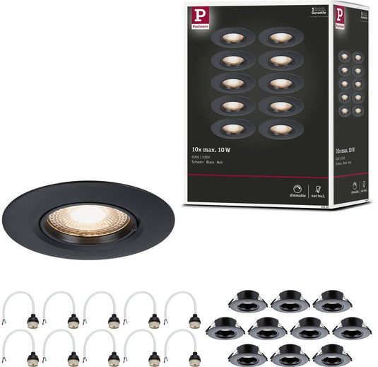 Paulmann inbouwlamp set van 10 star rond 90 mm gu10 max. 10x10w 230v dimbaar zwart
