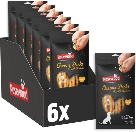 Rosewood chewy sticks kip small - kauwstaven voor kleine honden - met kip runderhuid - graanvrij - zonder kunstmatige toevoegingen - 6 zakjes à 100g