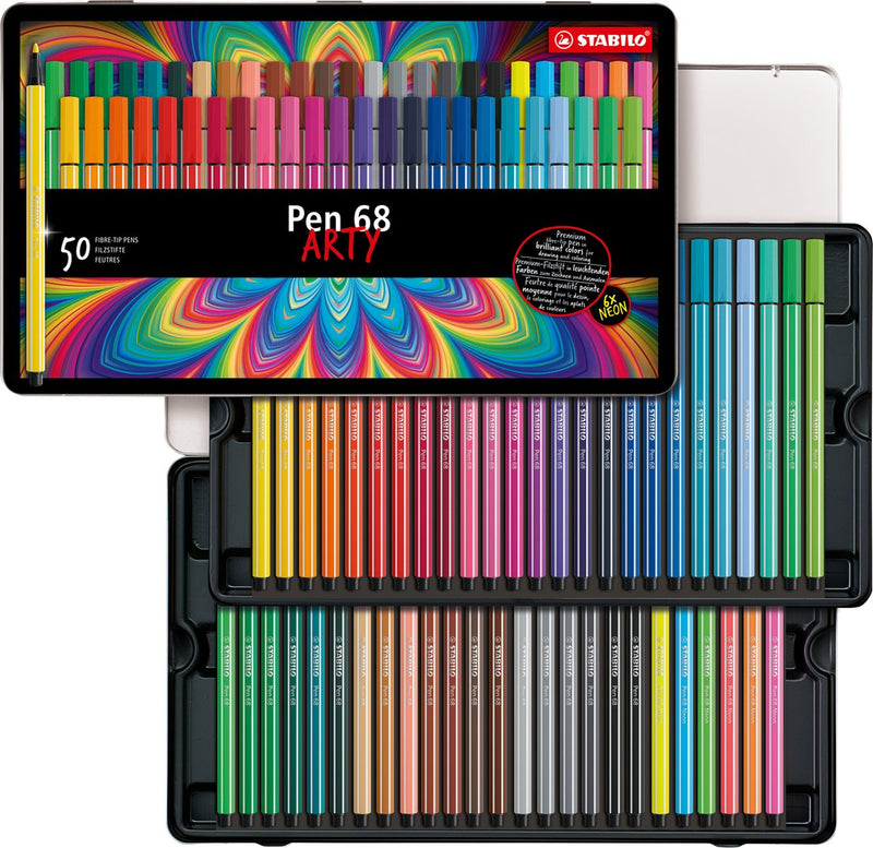 Load image into Gallery viewer, Stabilo pen 68 - viltstift - metalen doos met 50 stuks
