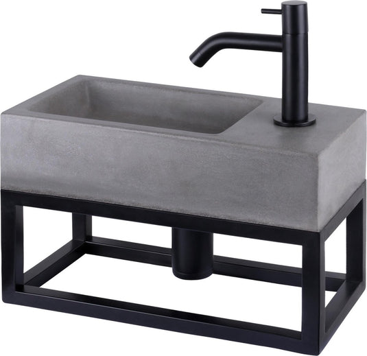 Differnz jukon fonteinset - 38.5x18.5x9cm - rechthoek - 1 kraangat - zwart mat - met zwart frame - grijs