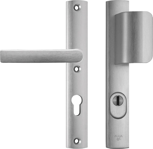Axa veiligheidsbeslag (curve plus) smal aluminium geslepen: duwer-kruk (model d-duwer blok) pc72 met kerntrekbeveiliging skg***