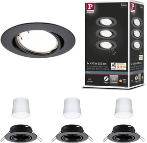 Paulmann led-inbouwlamp smart home zigbee 3.0 base coin basisset zwenkbaar rond 90 mm 20° coin 3x4,9w 3x430lm 230v dimbaar 3000k zwart mat