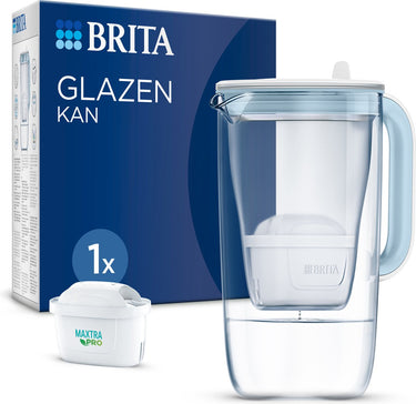 Brita - duurzame glazen waterfilterkan - 2,5l - blauw - incl. 1 maxtra pro pure performance filterpatroon