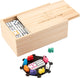 Engelhart domino dubbel 12 mexican train – 91 stenen met gekleurde ogen – houten kist met schuifdeksel – inclusief station treinen – strategisch familiespel –