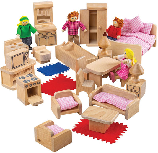 Bigjigs poppenhuis - meubels en poppetjes - 26dlg