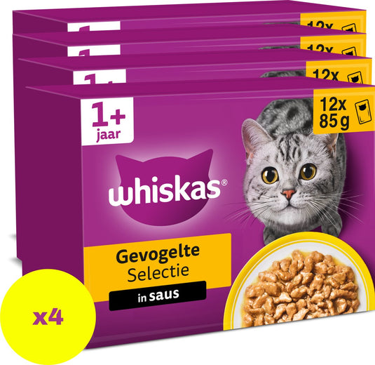 Whiskas kattenvoer - adult 1+ - gevogelte selectie in saus - 48x85g