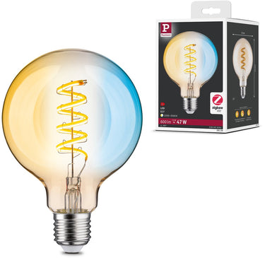 Paulmann filament 230 v smart home zigbee 3.0 led globe g95 e27 600lm 7,5w tunable white dimbaar goud