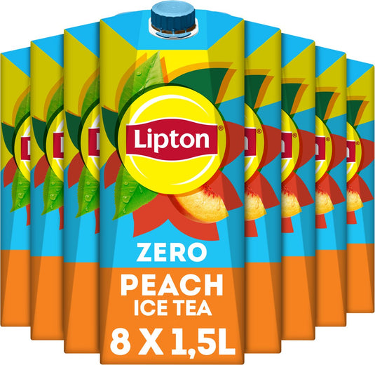 Lipton ice tea peach - zero sugar - vol van smaak, zonder suiker - 8 x 1500 ml - voordeelverpakking