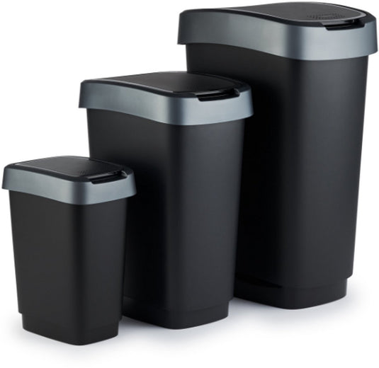 Rotho twist prullenbakken - swingdeksel - set van 3 stuks - 10, 25 en 50 liter - zwart