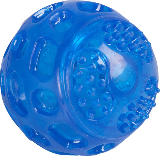 Flamingo hondenspeelgoed bordy bal blauw – ø 7,5 cm – led licht piepgeluid – tpr rubber – drijvend speelgoed voor honden