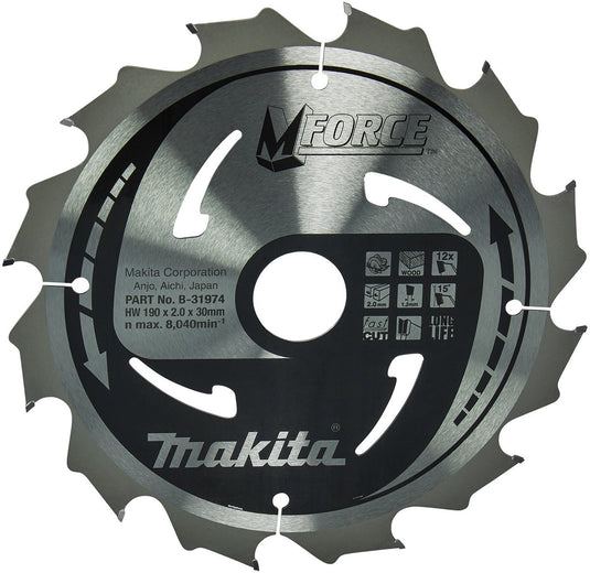 Makita cirkelzaagblad voor hout | mforce | ø 190mm asgat 30mm 12t - b-31974