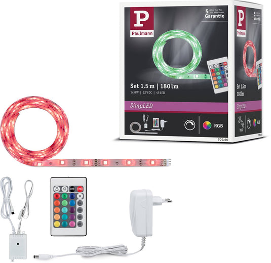 Paulmann simpled led strip 1,5 meter rgb - plug play set - 8w - 12v - wit - metaal kunststof