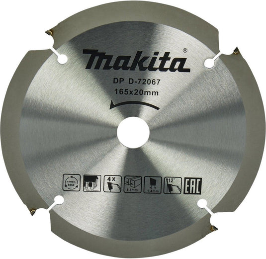 Makita cirkelzaagblad voor vezelcementplaat | specialized | ø 165mm asgat 20mm 4t - d-72067