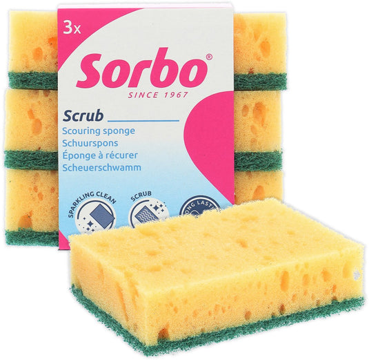Sorbo schuurspons extra sterk - 3 stuks - schoonmaakspons voor vet, vuil en kalkaanslag - geel