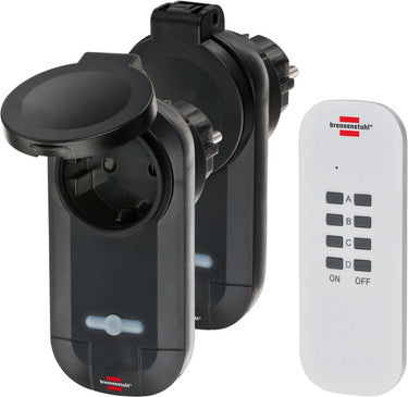Brennenstuhl draadloze schakelaarset rc ce1 0201, 2 draadloze stopcontacten (buiten ip44, met handzender en hogere contactberscherming) zwart