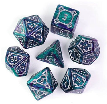 Hot games dobbelstenen set jumbo kasteel groen-paars 7 stuks dungeons and dragons.