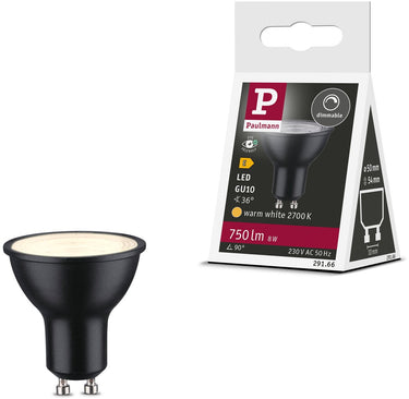Paulmann standaard led spot gu10 - 230v - dimbaar - 750 lm - 8w - 2700k warmwit - zwart mat