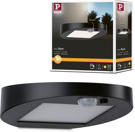 Paulmann solar led-wandarmatuur voor buiten ryse bewegingsmelder ip44 3000k 30lm antraciet
