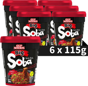 Nissin soba cup noodles big - chili wok style noedels - instant noodles - vegan - 6 x 115 gram