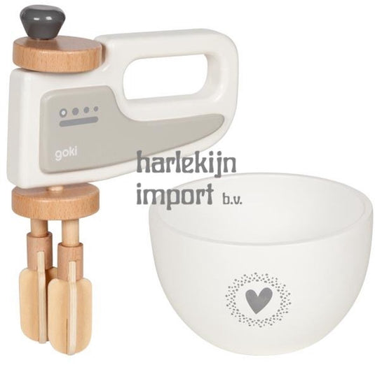 Goki houten handmixer met kom, 2ldg.