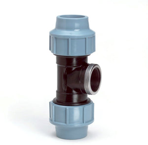 Unidelta tyleen draad t-stuk 90° 63 mm x 2 x 63 mm 2x klem x binnendraad kiwa (16 bar)