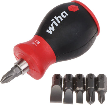 Wiha schroevendraaier met bitmagazijn magnetisch phillips, sleufkop met 6 bits, stubby, 1 4 in blister - 33738