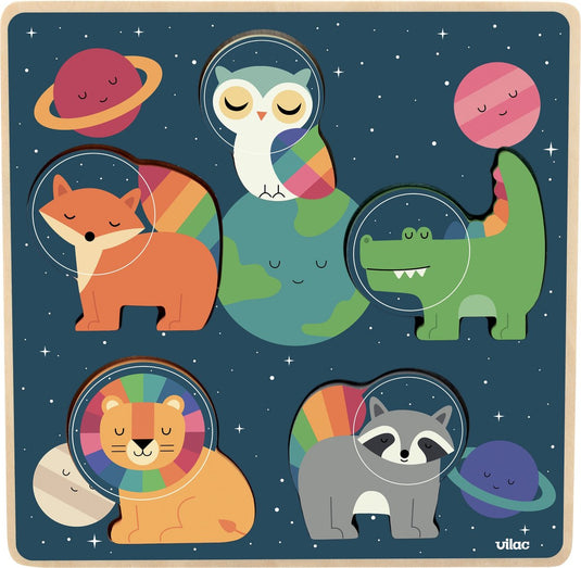 Vilac houten puzzel ruimte dieren andy westface educatief speelgoed.