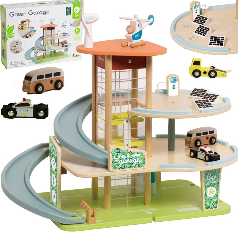 Load image into Gallery viewer, Classic world houten speelgoed garage duurzaam met accessoires 19-delig.
