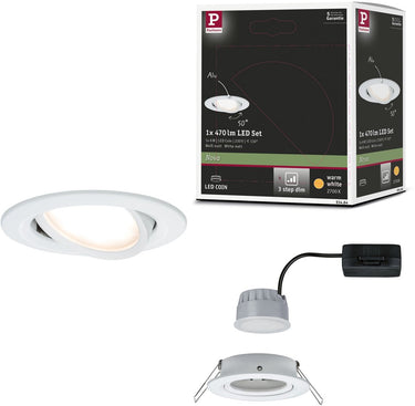 Paulmann led-inbouwlamp 3-step-dim nova coin zwenkbaar rond 84 mm 50° coin 6w 470lm 230v dimbaar 2700k wit mat