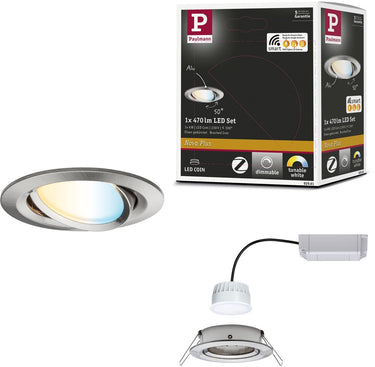 Paulmann led-inbouwlamp smart home zigbee 3.0 nova plus coin zwenkbaar rond 84 mm 50° coin 6w 470lm 230v dimbaar tunable white staal geborsteld