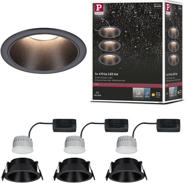 Paulmann led-inbouwlamp 3-step-dim cole coin set van 3 ip44 rond 88 mm coin 3x6w 3x470lm 230v dimbaar 2700k zwart